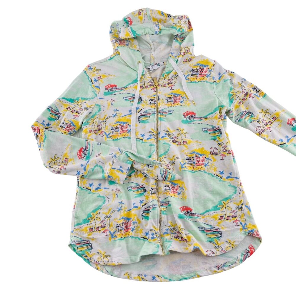 Crown & Ivy Womens Tropical Print Zip-Up Hoodie Jacket Medium Cotton/Polyester